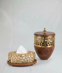 Luxury Wooden Acrylic Tissue <b>Box</b> Cover with Gold Rim Napkin Holder Home Decor Set - Product Image 4