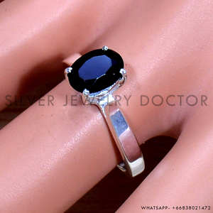 Anillos de Piedras Preciosas de Ónix Negro con Corte Facetado de Forma Ovalada Natural, Anillo Ligero de Plata de Ley 925, Precio al por Mayor - Product Image 2