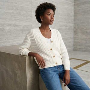 Pull en tricot côtelé de haute qualité pour femmes, manches longues, pull en tricot élégant, mélange de polyester, pulls pour femmes - Product Image 3