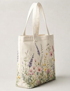 Sac fourre-tout en toile de coton à imprimé floral botanique, écologique, crème, grande capacité, sac à main d'épaule pour femme, réutilisable - Product Image 4