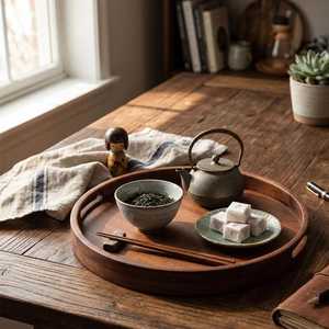 Round Wooden Decorative Trays Set Handcrafted Minimalist Design Multi-piece Package Natural Wood Finish Handle Serving Tray - Product Image 2