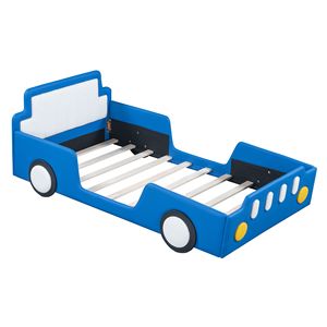 Letto a piattaforma a forma di auto da corsa blu, misura twin, con ruote - Mobili divertenti per bambini - Product Image 3