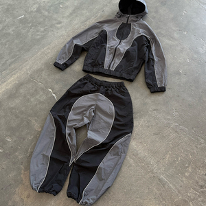 Windbreaker Stacked Pants and Sweat Shirts Nylon Tracksuit Men Zip up Polyester Two Piece Wind Break <b>Track</b> <b>Suit</b> for Men's - Product Image 5