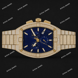 Reloj cronógrafo Tonneau dorado con cristales azules, esfera con diseño de cristal, reloj de lujo, elegante y moderno, regalo para hombre. - Product Image 3