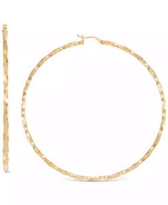 Pendientes de aro extragrandes con textura torcida en plata de ley chapada en oro de 14k | Macy's - Product Image 1
