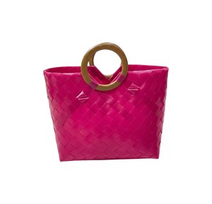 <span class=keywords><strong>Borsa</strong></span> in plastica intrecciata <span class=keywords><strong>fucsia</strong></span> e <span class=keywords><strong>borsa</strong></span> fatta a mano con manici rotondi in legno, elegante <span class=keywords><strong>borsa</strong></span> da spiaggia estiva per <span class=keywords><strong>donna</strong></span> - Product Image 1