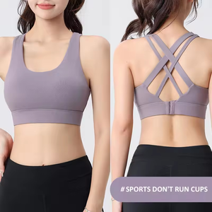 Fixed <b>Cup</b> Cross Beauty Back Sports <b>Bra</b> Integrated Chest Pad Adjustable Shockproof Yoga Fitness <b>Bra</b> - Product Image 6
