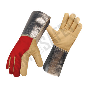 Gants de soudage TIG en cuir grainé de vachette avec manchette aluminisée haute protection thermique, doublure en tissu Para-Aramide ignifuge, usage industriel - Product Image 5