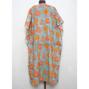 Bata de dormir con estampado floral hecha a mano para mujer, caftán de algodón cruzado, elegante túnica maxi, vestido caftán de playa - Product Image 6