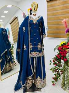 Traje Tradicional Pakistaní e Indio para Bodas y Fiestas, Estilo Bollywood, Sharara de Seda - Product Image 4