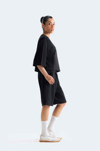 Haut court en velours côtelé écologique à motif écossais pour femme, avec manches chauve-souris personnalisées et côtés froncés, idéal pour l'été – Services OEM disponibles - Product Image 5