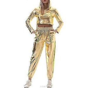 เสื้อฮู้ดดี้แบบยูนิเซ็กซ์ เนื้อผ้าเมทัลลิกเงา สำหรับผู้หญิง แขนยาว ทรงครอป ยืดหยุ่นได้ สวมใส่สบาย เหมาะสำหรับใส่ไปเที่ยวคลับ - Product Image 2