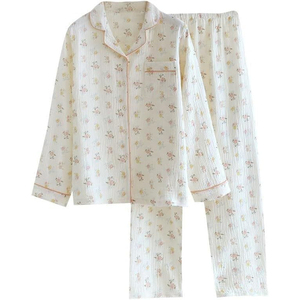 Ensemble de pyjamas en satin de soie à manches longues pour femmes, style personnalisé, vêtements de nuit pour la maison, pour l'été, l'automne et le printemps - Product Image 6