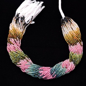 Cuentas Redondas de Turmalina Natural de 2 mm, 13 Pulgadas, Verde/Rosa, Multicorte, para Hacer Collares, Certificadas por CMA, Rajasthan - Product Image 2