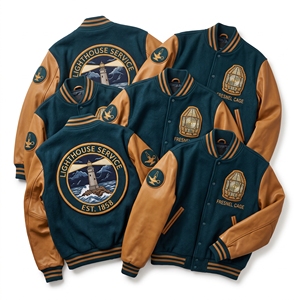Blouson Bomber Varsity en Laine et Cuir avec Broderie Ancre et Patch Capstan Vert pour Producteurs de Vêtements - Product Image 3
