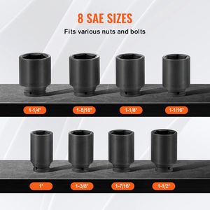 Set di chiavi a bussola per dadi di cardano SAE a 6 punte - 8 pezzi - Attacco da 3/4" - Trattamento termico CR-MO - Set di chiavi a bussola a impatto per dadi di cardano di grandi dimensioni - Product Image 3