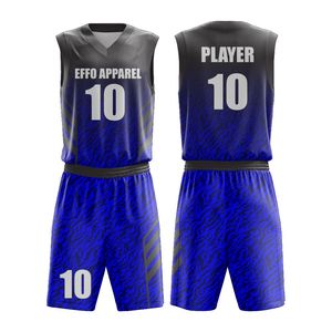 Uniforme de Baloncesto Sublimado EFFO APPAREL, Conjunto sin Mangas con Cuello en V, Absorbente de Humedad, Estampado Azul, Ropa Deportiva Unisex para Adultos - Product Image 6