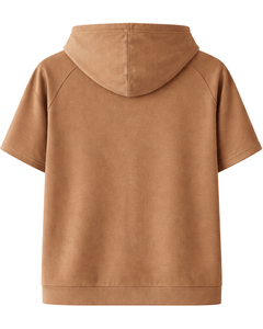 Sweat à capuche marron à manches courtes pour homme, pull décontracté, t-shirt à capuche léger, streetwear d'été, en mélange de coton, avec poches - Product Image 2