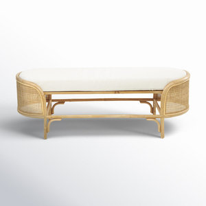 Banc ovale en rotin fait main brun Aubie avec coussin en tissu blanc Chaise de salon élégante - Product Image 1