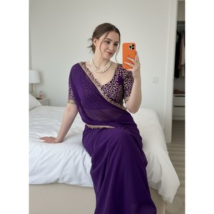 Robes de soirée, magnifiques saris avec broderies et bordures en dentelle - Product Image 4