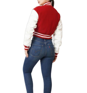 OEM High Quality Women's Varsity Jackets Custom Solid Color Plus Size Regular Length <b>Wool</b> Breathable Finished V-Neck Collar - Product Image 5