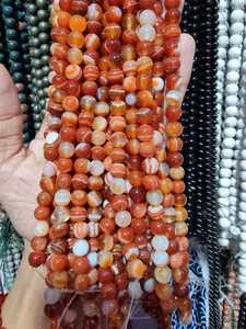 ลูกปัดหินอาเกตสีส้มขาวลายทางขนาด 5x8 มม. รูปทรงวงรี สำหรับทำเครื่องประดับ DIY - Product Image 1