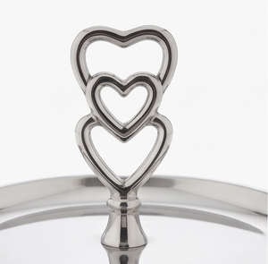 Artisanal Stainless Steel Heart Shape Handle <b>Cake</b> Stand Reusable Round Pedestal Cheese Display Tray For Party Serving <b>Weddings</b> - Product Image 2