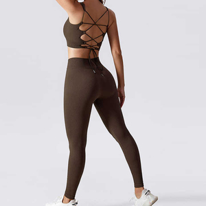 New Arrival Premium Quality Women's Yoga Set for Breathable 2-Piece <b>Flared</b> <b>Leggings</b> Sleeveless Bra Custom Design for Seamless - Product Image 3