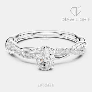 Bague de fiançailles en or blanc 14 carats avec diamant de laboratoire certifié IGI, taille ovale 0,36 carat, bijoux fins - Product Image 1