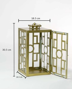 Wholesale Gold Brass Color Geometric <b>Candle</b> Holder <b>Lantern</b> With Toughen Glass Panels For Home Decoration - Product Image 3