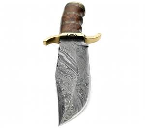 Couteau utilitaire fixe lourd en acier Damas à double courbure avec poignée en bois de noyer et crossguard en laiton - Product Image 4