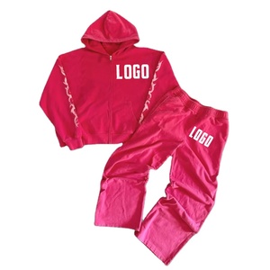 ชุดวอร์มแบบสตรีทแวร์ฤดูหนาวสั่งทำพิเศษจากโรงงาน (OEM) ผ้าฝ้ายเฟรนช์เทอร์รี่ 100% แบบเรียบ สีพื้น ยูนิเซ็กส์ ทรงโอเวอร์ไซส์ เสื้อฮู้ดทรงบ็อกซี่แบบซิป หนานุ่ม พร้อมกางเกงขายาว - Product Image 1