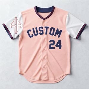 เสื้อเบสบอลสีชมพูสำหรับผู้ชาย พิมพ์ลายแบบ Sublimated พร้อมโลโก้สีขาว วัสดุโพลีเอสเตอร์คุณภาพสูง 100% แขนสั้น RIVIAN ATLANTIC - Product Image 2