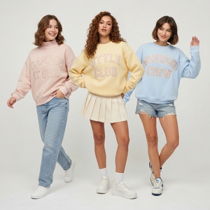 เสื้อสเวตเชิ้ตคอกลมโอเวอร์ไซส์สำหรับผู้หญิง ปักลายตัวอักษร พิมพ์ลาย ผ้าฝ้ายถัก 100% เหมาะสำหรับใส่ในฤดูใบไม้ผลิ - Product Image 1