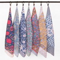 Pañuelos Cuadrados de Algodón Estampados a Mano de Lujo y Alta Calidad para Mujer - Diseño Floral Reversible, Cortavientos y Transpirable para Exteriores