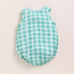 Premium Quality Organic <b>Muslin</b> Bubble Romper Sage Checks Print for <b>Baby</b> - Product Image 2