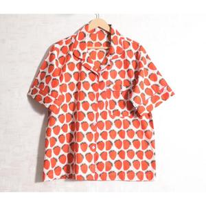 Women Strawberry Print Cotton Hand Block Printed Pajamas Short Sleeve Turn-Down Collar Elastic Waist Mid Rise Casual Summer Wear - Product Image 2