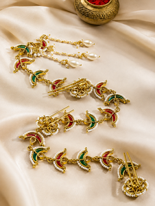 Chaîne de cheveux de mariée élégante plaquée or réglable avec embellissements de perles pour femmes, accessoire de bijoux de cheveux de mariage - Product Image 6