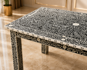 Table à manger rectangulaire en bois noire à motifs floraux, mobilier traditionnel pour la salle à manger à domicile - Product Image 4