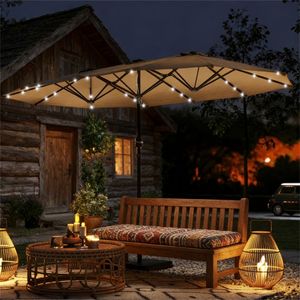 Ombrellone Solare da Giardino Color Kaki con Base, Parasole per Esterni e Cortili - Product Image 1