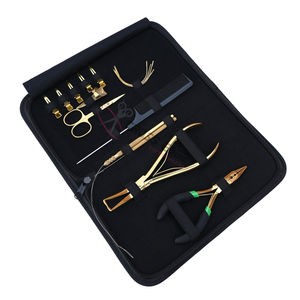 Kit d'outils pour extensions capillaires avec pince à micro-perles, pince à sertir, crochet de tirage, aiguilles courbées, peigne à queue et ensemble de doigts de séparation - Product Image 1