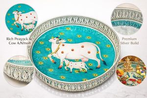 Bandeja de metal esmaltada suave con estampado Pichwai y baño de oro, estilo animal, para decoración del hogar, regalo de recuerdo, recuerdo de boda, regalo de inauguración de casa - Product Image 4