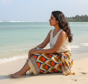 Paréo en coton imprimé Bagru indien, idéal pour l'été et la plage, écharpe en coton durable teintée aux plantes pour femme, vente en gros - Product Image 2