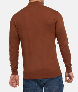 Pull en tricot pour homme, coupe classique, marron uni, col rond, manches longues, vêtements d'hiver, 100% coton, séchage rapide, doublé - Product Image 2