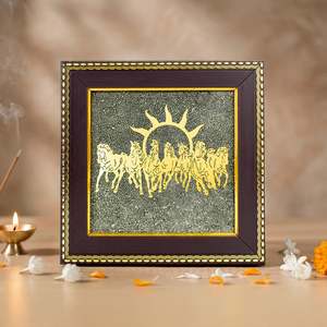 Marco de Fotos Cuadrado de Cristal de Pirita con Grabado Láser del Dios Sol Surya y su Carruaje de 7 Caballos, Decoración Religiosa para el Hogar - Product Image 6