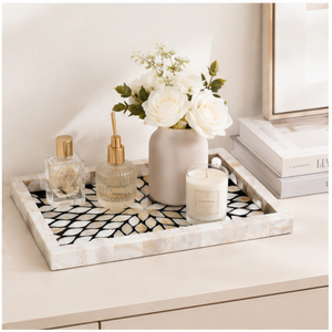 Plateau de service décoratif moderne en bois et résine noire, incrusté de nacre, fait main, de luxe, pour table basse ou mariage - Product Image 4
