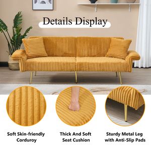 Divano Letto Doppio in Velluto a Coste da 79 Pollici con Braccioli Pieghevoli per Soggiorni e Piccoli Spazi, Design Pieghevole - Product Image 5