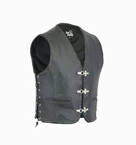 Chaleco de cuero auténtico negro para hombre, estilo motero clásico, tallas S a 3XL - Product Image 1