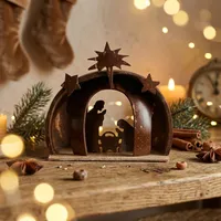 Figuras Metálicas 3D de la Escena de la Natividad Navideña, Recortes de Estrellas, Tema Religioso, Diseño Tallado, Ecológico, Hecho a Mano, KOTTRAVAI