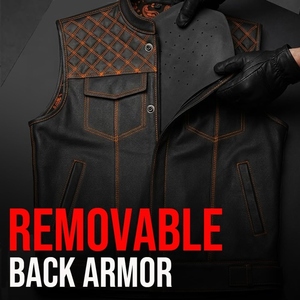 Gilet de motard personnalisé en cuir véritable pour homme, gilet matelassé de club moto, gilet zippé en cuir de vachette premium - Product Image 4
